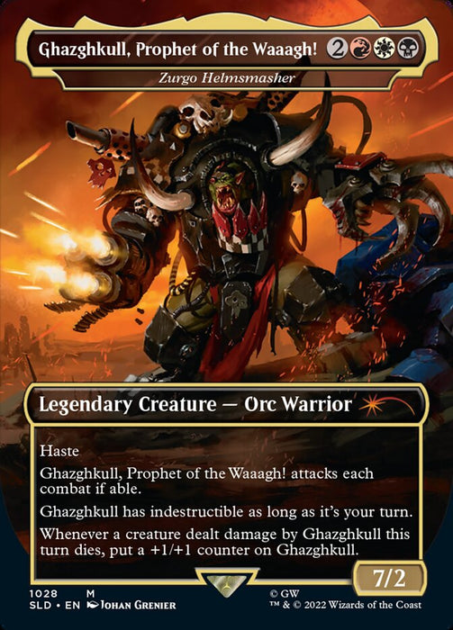 Ghazghkull, Prophet of the Waaagh! - Zurgo Helmsmasher - Borderless - Full Art - Legendary - Inverted (Foil)