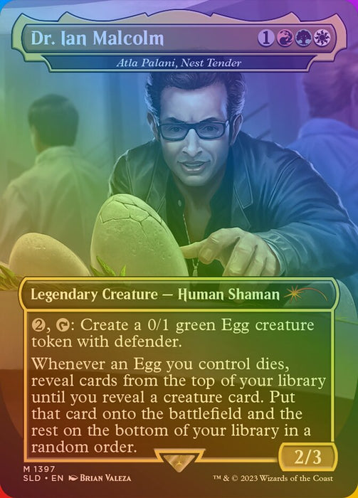 Dr. Ian Malcolm - Atla Palani, Nest Tender - Borderless - Legendary - Inverted (Foil)