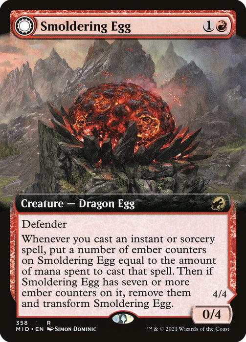 Smoldering Egg // Ashmouth Dragon  - Extended Art - Sunmoondfc (Foil)